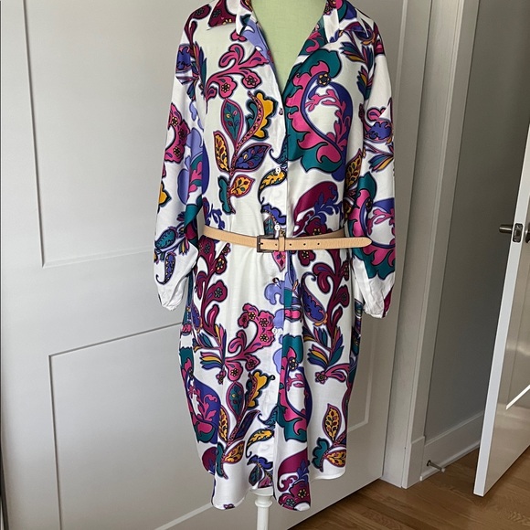 Johnny Was Dresses & Skirts - Johnny Was White Paisley Dress with Pink, Purple, Teal and Yellow